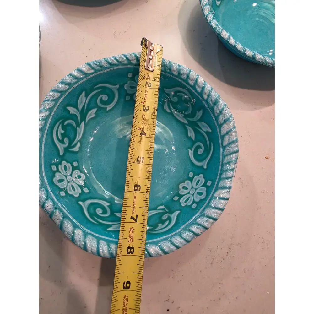 Set of Turquoise Floral Melanine bowls /Italian Style /5 piece